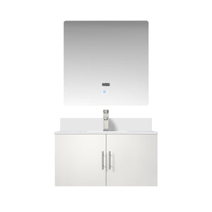 English Elm Glossy White Bath Vanity Set With Cultured Marble Top, Chrome Faucet & Led Mirror – Stylish & Durable B2731S01317