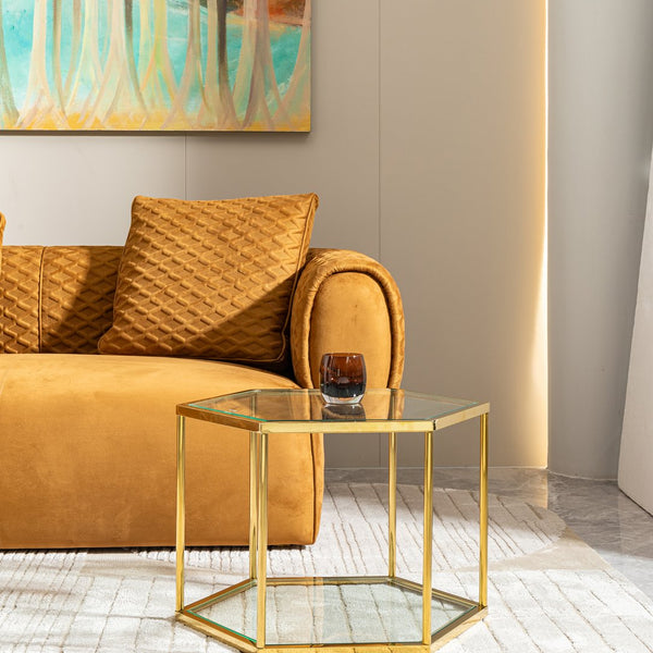 English Elm Living Modern Gold-Accented Small Coffee Table With Polygonal Design - Stylish Side Table For Any Space W2723P262933