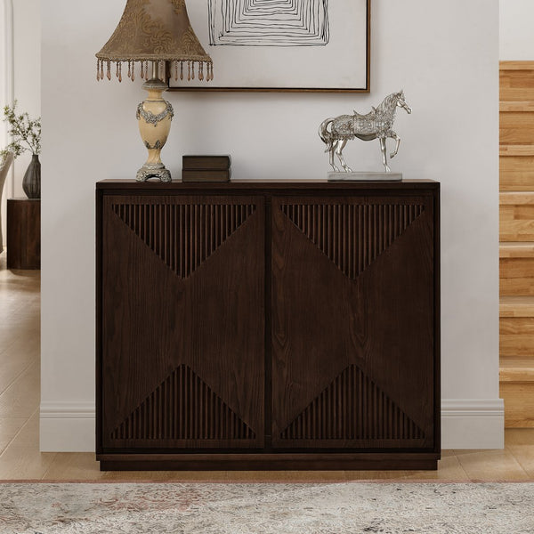 English Elm Mid Century Modern V-Shape Storage Cabinet - Stylish Buffet With Versatile Use For Home & Office Spaces W1801P362146