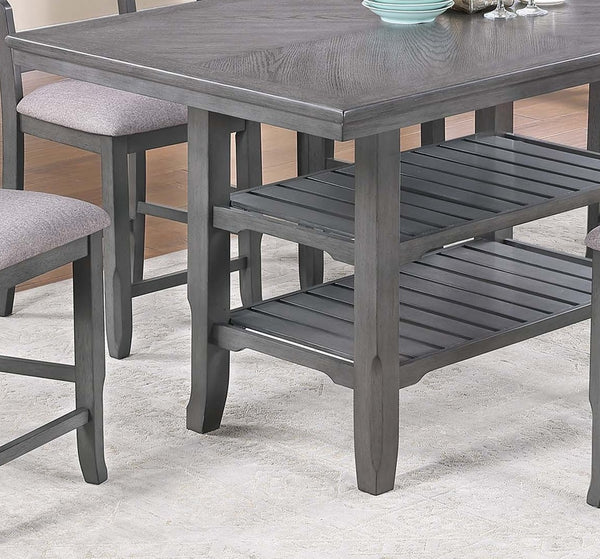 English Elm Modern Counter Height Dining Table with 2 Shelves, Gray Rubberwood, Seats 6, Stylish Rectangular Design B011P367255