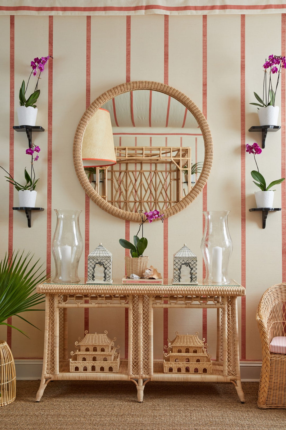 Chelsea House Dunmore Oversized Round Wicker Mirror 47" — Handwoven Rattan Frame, Lightweight Coastal Boho Focal Point 82227830