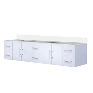 English Elm Glossy 84" Double Bath Vanity with White Quartz Top, Solid Wood Frame, Soft-Close Drawers & Ample Storage B2731P258764