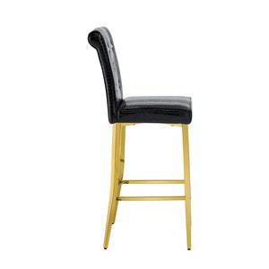 English Elm A Set of 2 Glam Faux Alligator Pvc Barstools with Crystal Buckle Detail Black W1512P491559