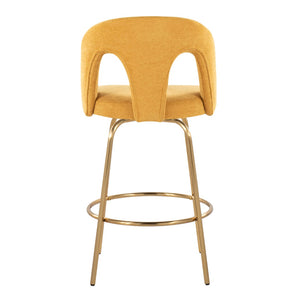 English Elm Fixed-height Swivel Counterstools with White Upholstery Gold Footrest Set of 2 Yellow B202S01783