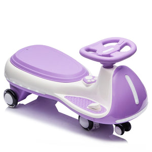 English Elm 12v Kids Ride on Wiggle Car with Dual Motors Led Wheels Bluetooth and Triangular Frame Purple W1578P390193