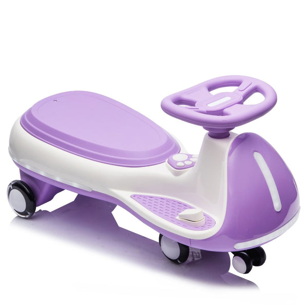 English Elm 12v Kids Ride on Wiggle Car with Dual Motors Led Wheels Bluetooth and Triangular Frame Purple W1578P390193