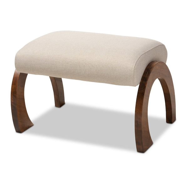 Baxton Studio Baxton Studio Sandrine Modern Light Beige Ottoman with Walnut Legs - Stylish, Compact & Versatile BBT5318-Light Beige