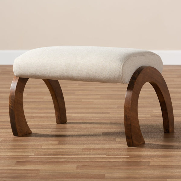 Baxton Studio Baxton Studio Sandrine Modern Light Beige Ottoman with Walnut Legs - Stylish, Compact & Versatile BBT5318-Light Beige