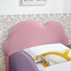 English Elm Twin Cloud Shaped Toddler Bed Upholstered Pu Leather with Guardrails and Storage Pocket Pink Purple W1413S00185