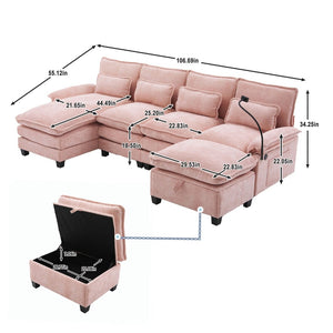 English Elm United We Win 106" U-Shaped Sectional Sofa - Comfy Chenille Cloud Couch With Usb Ports & Storage Ottoman W1568S00231-GIGA