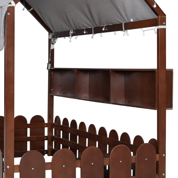 English Elm {slats Are Not Included} Twin Montessori House Floor Bed Kids Tent Lights Shelves Pinewood Frame Espresso N708P407962P