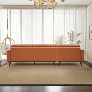 English Elm Ashcroft Furniture - Ella L-Shaped Cognac Pu Leather Sectional Couch - Mid-Century Modern Design For Stylish Comfort B183S00109