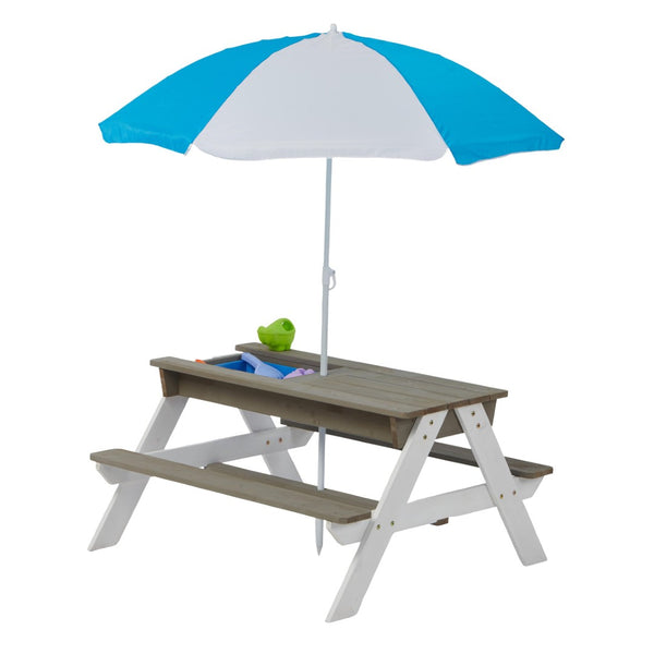 English Elm Wooden Cedar Kids Outdoor Picnic Activity Table with Shade Umbrella for Backyard Play D720094435