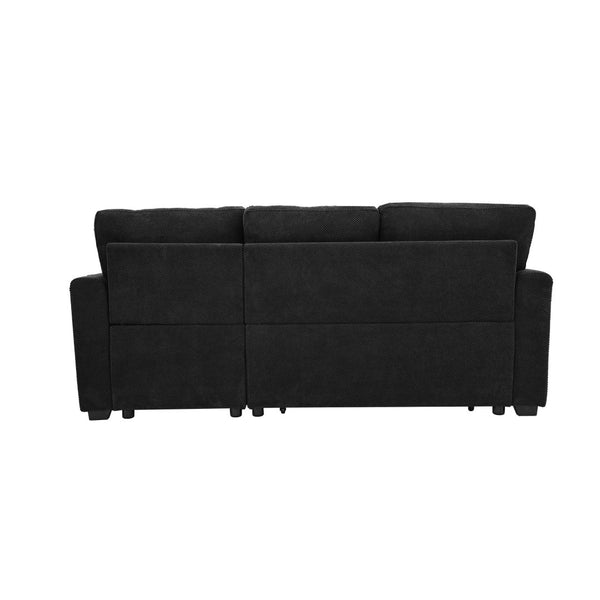 English Elm Sleeper Sectional with Pull Out Bed Reversible Chaise Storage Black Polyester Sofa W5568S00040