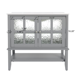 English Elm Christopher Knight Home® - 36" Bathroom Vanity with Ceramic Sink, Solid Wood Legs, Waterproof Finish, Soft-Close Hinges, Open Shelf, Silver Knobs Gray N817P286249G