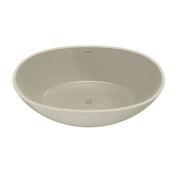 English Elm 55 Inch Solid Surface Freestanding Soaking Tub Matte Beige Spa Style Bathtub W1613P371990