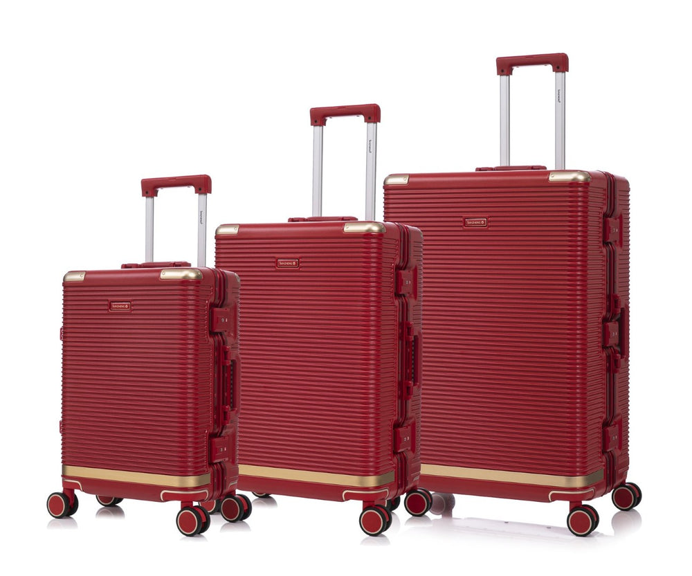 English Elm Luggage Set 3 Piece Polycarbonate Aluminum Frame Hard Shell Travel Suitcases with Lock Red T3292P361542