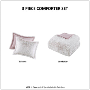 English Elm 2 Piece Shaggy Faux Fur Twin Comforter Set Hypoallergenic Cozy Textural Bedding Pink+White B035P319586