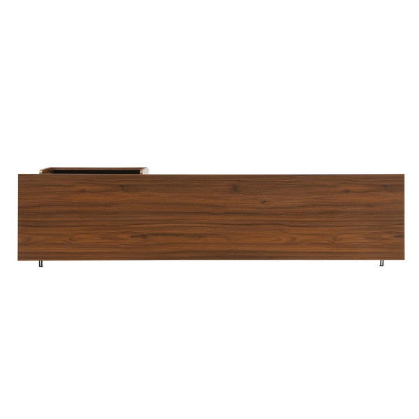 English Elm U-can Mid Century Walnut Media Console with Sliding Doors and Metal Frame for Living Rooms Brown N724P360370D