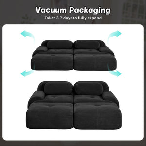 English Elm 2-seat Modular Corduroy Sofa Ergonomic Curved Design with Resilient Cushioning for Living Rooms Black W714S01274