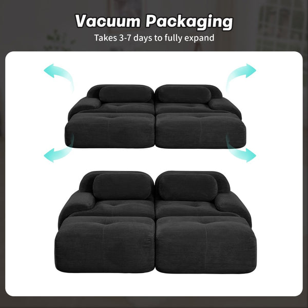 English Elm 2-seat Modular Corduroy Sofa Ergonomic Curved Design with Resilient Cushioning for Living Rooms Black W714S01274