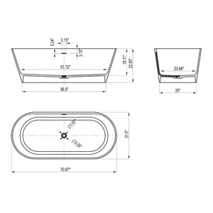 English Elm 71 Inch Solid Surface Freestanding Soaking Tub Matte White Spa Bath Ergonomic W1613P368820