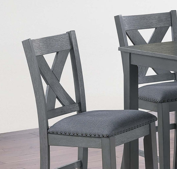 English Elm Modern 7-Piece Counter Height Dining Set Gray - 60" Table, Cushioned X-Cross Back Chairs, Nailhead Trim B011P370423