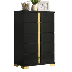 English Elm Black Sleek Chest with Gold Accents and Acrylic Trim, Dust‑Proof Drawers, Metal Bracket Legs, Modern Appeal Black,Gold 20 L x 35 W x 50 H B2741P370857
