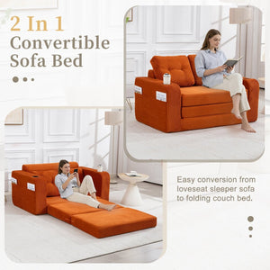 English Elm Convertible Floor Sofa Bed with Memory Foam and Ribbed Corduroy for Small Spaces Orange W395P438028