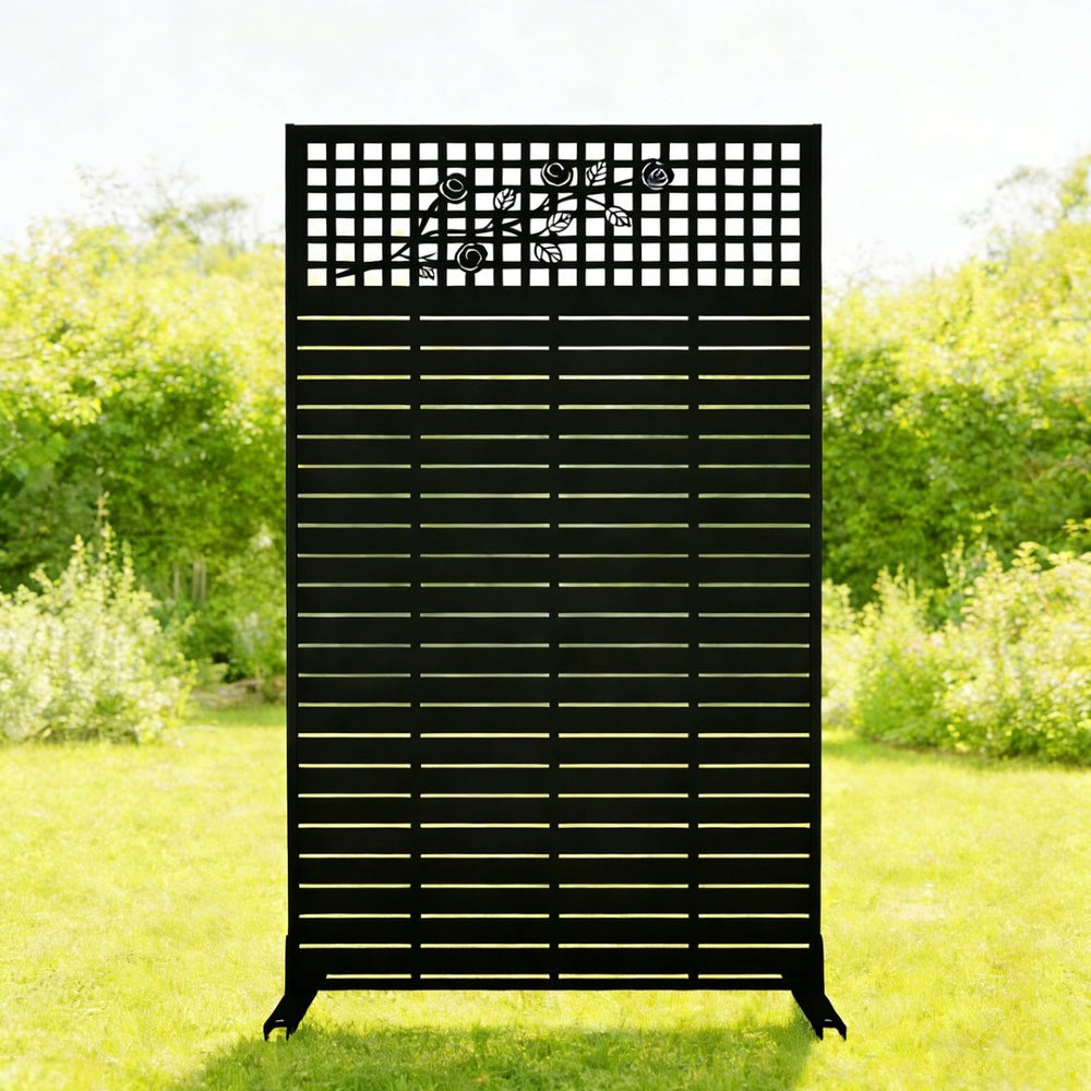 English Elm Metal Grid Privacy Screen Freestanding Powder Coated Divider for Patio or Balcony W1586P455083