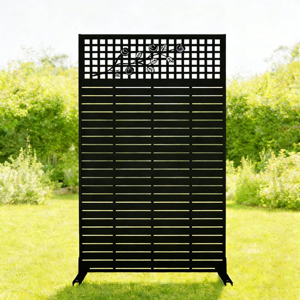 English Elm Metal Grid Privacy Screen Freestanding Powder Coated Divider for Patio or Balcony W1586P455083