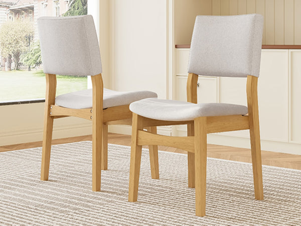 English Elm Upholstered Stackable Dining Chairs Linen Fabric Rubberwood Frame Rustic Set of 2 Natural N752P327193N