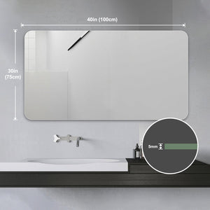 English Elm Bathroom Modern Frameless Round Corner Mirror with Anti-Fog, Explosion-Proof 5mm Glass, Easy Mounting W2709P178995