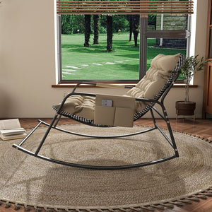 English Elm Rocking Ergonomic Lounge Recliner with Storage & Cushions, All-Weather Breathable Comfort for Patio Off White W2699P324195