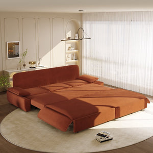 English Elm 94.5" King Convertible Sleeper Sofa Corduroy Upholstered Chaise Lounge Guest Room Bed Orange W1885S00307