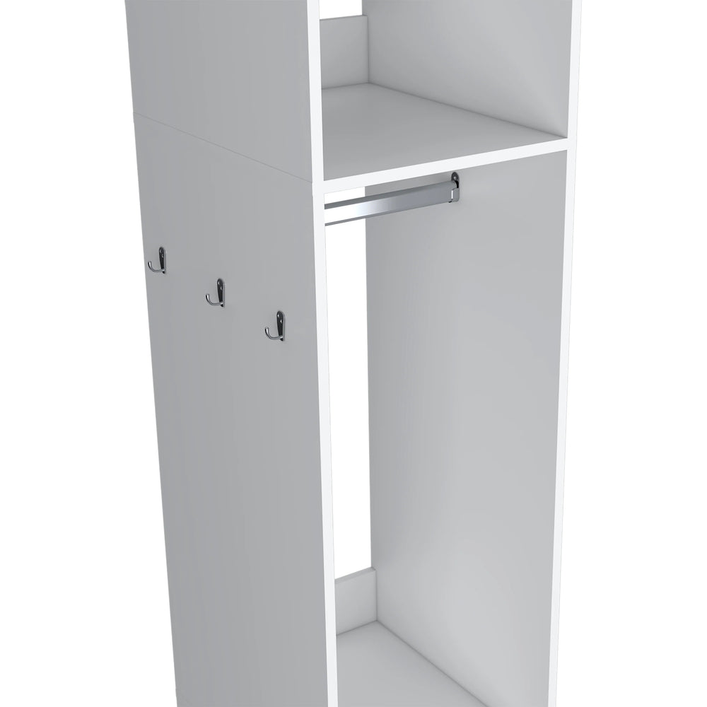English Elm White Sleek 3-Shelf Wardrobe on Wheels with Mirror Door, Melamine Finish, Space-Saving Storage Solution B062P227646