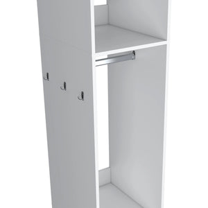 English Elm White Sleek 3-Shelf Wardrobe on Wheels with Mirror Door, Melamine Finish, Space-Saving Storage Solution B062P227646
