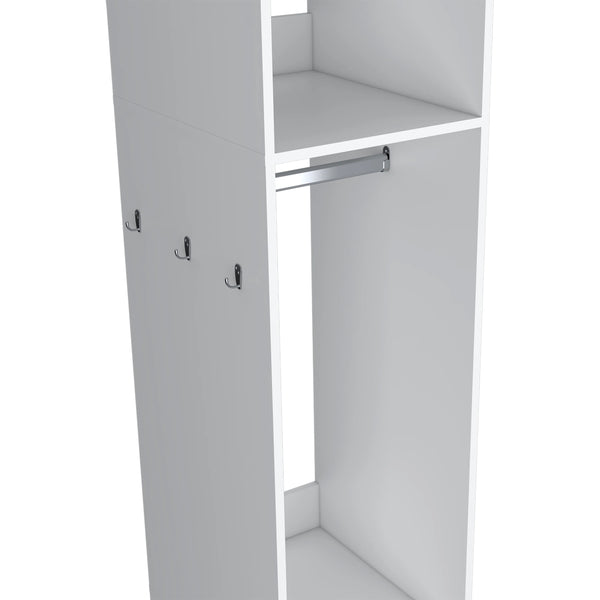English Elm White Sleek 3-Shelf Wardrobe on Wheels with Mirror Door, Melamine Finish, Space-Saving Storage Solution B062P227646