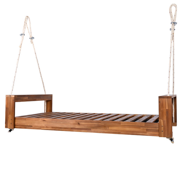 English Elm TOPMAX Twin Size Porch Swing Bed Crafted from Durable Acacia Wood with 400lb Capacity and Hemp Ropes Natural N717P210135N