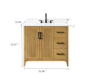 English Elm 36 Inch Solid Wood Bathroom Vanity with Built-in Power Station and Soft-close Drawers W2316P380508