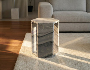 English Elm Genuine Solid Marble Hexagonal Pedestal End Table Polished Stone for Modern Living Blue+Multi W1696P407997