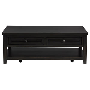 English Elm Sutter Farmhouse Pine Wood Coffee and End Table Set with Louvered Drawer Storage B062S01466
