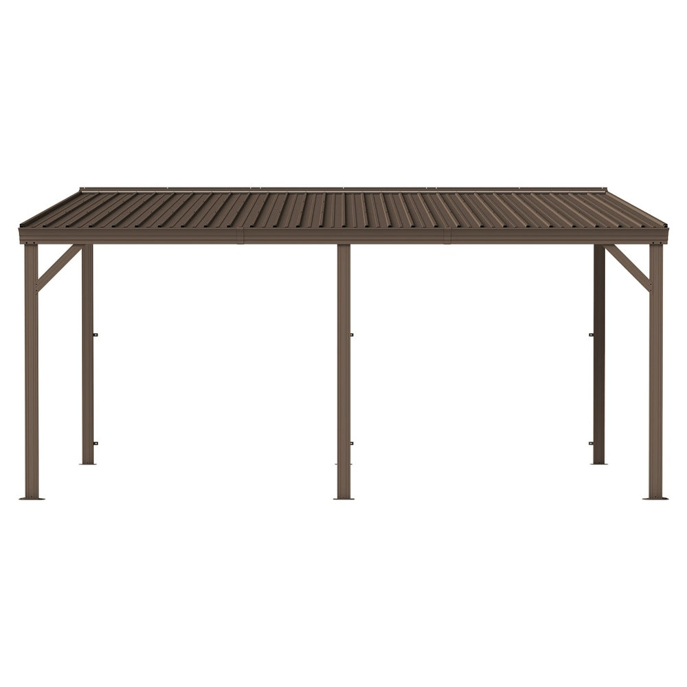 English Elm 10'x16' Wall Mounted Hardtop Gazebo Galvanized Steel Roof Patio Lean to Canopy Brown W1859S00224