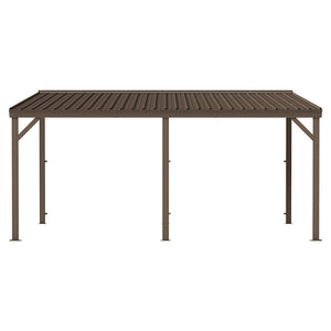 English Elm 10'x16' Wall Mounted Hardtop Gazebo Galvanized Steel Roof Patio Lean to Canopy Brown W1859S00224