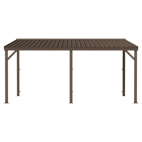 English Elm 10'x16' Wall Mounted Hardtop Gazebo Galvanized Steel Roof Patio Lean to Canopy Brown W1859S00224