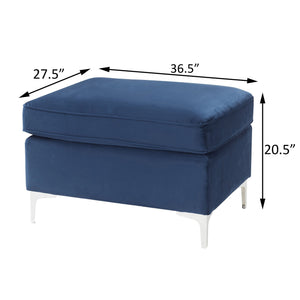English Elm Blue Plush Rectangle Ottoman with Pocket Coil Support, Faux Fur Throw Pillows & Metal Legs for Durable Comfort B062P185661