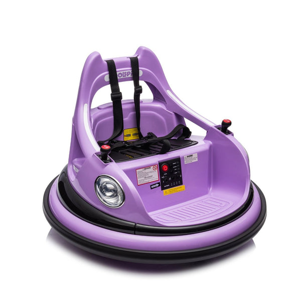 English Elm 12v Kids Ride on Bumper Car with 360 Spin Led Lights Bluetooth and Parental Remote Purple W1578P198507