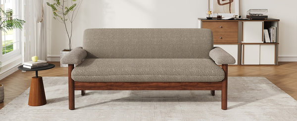 English Elm Modern Berber Fleece 2 Seat Loveseat Rubberwood Base Plush Armrest Couch for Apartments Brown N763S000050D