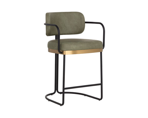 Sunpan JALEN Counter Stool - Modern Faux-Leather Design with Gold Accents for Chic Kitchen & Bar Seating 112481