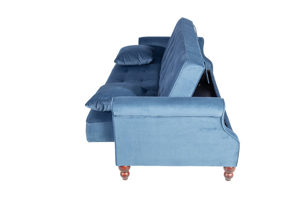 English Elm Adjustable Sofa Bed with Hidden Under-Seat Storage, Button-Tufted Comfort & Rolled Arm Elegance Blue 72 L x 43 W x 13 H B089P240494